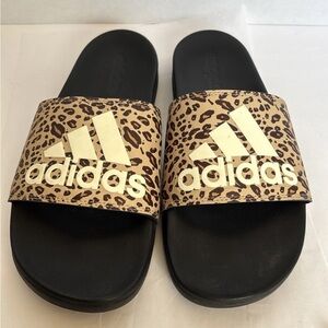 Adidas Adilette Comfort Slides Sandals Leopard Print Woman’s Size 10